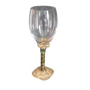 Vintage 2 Saints Tan Green Enamel Rhinestone Embellished Wine Goblet